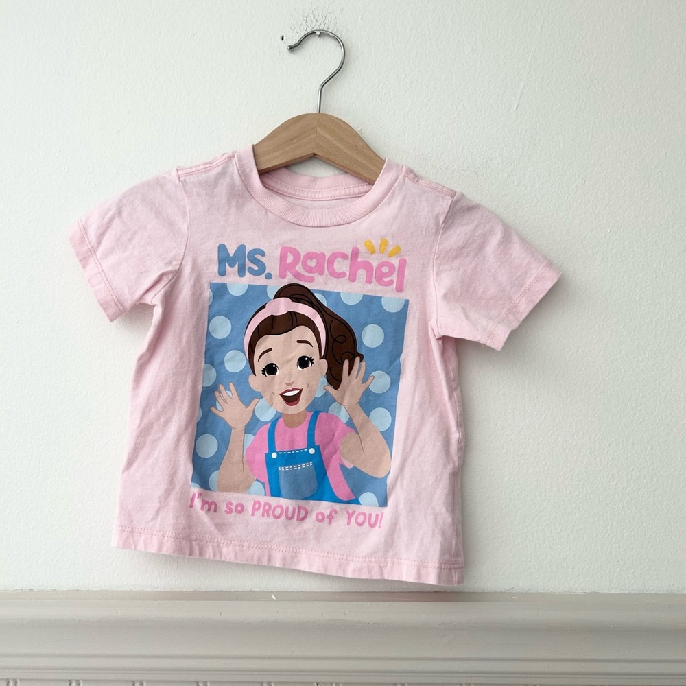 Ms. Rachel Girls 18 Months Soft Pink Kids Cotton Graphic Short Sleeve Tee